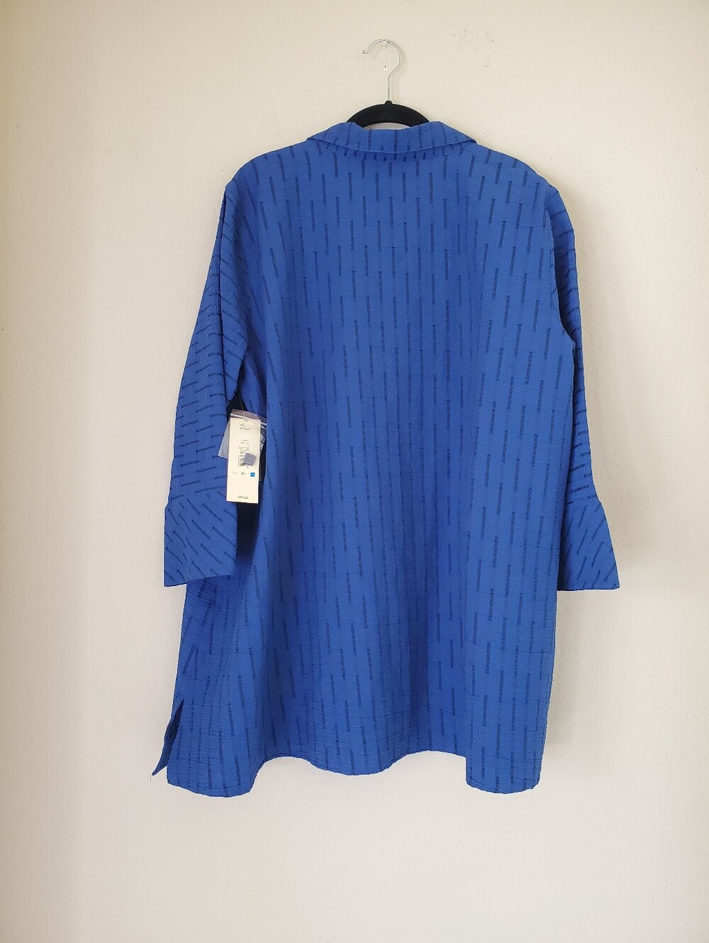 Ali Miles Sz XL Blue & Black Stripe Textured Button Up 3/4 Sleeves Tunic Top - Picture 2 of 7